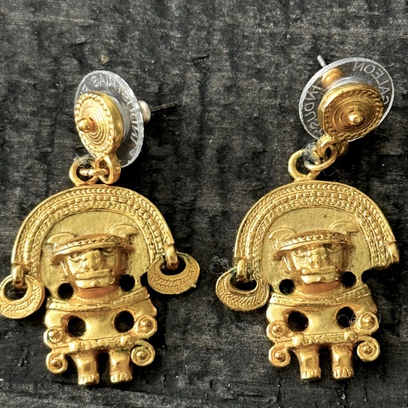 pre-Columbian gold plated earrings - Picture 2 of 6